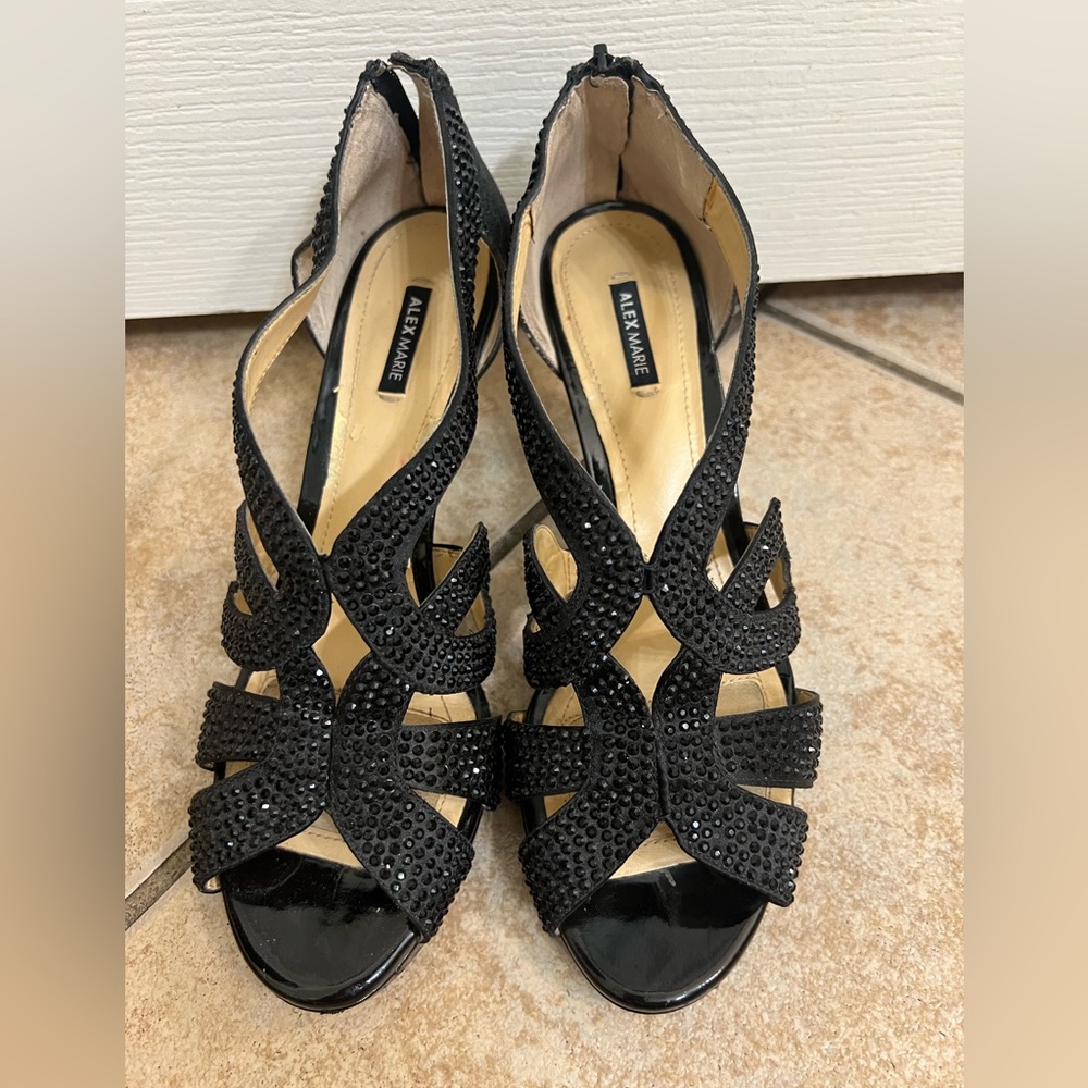 Like new Alex Marie Black Strappy Heels with Rhinestones size 8.5